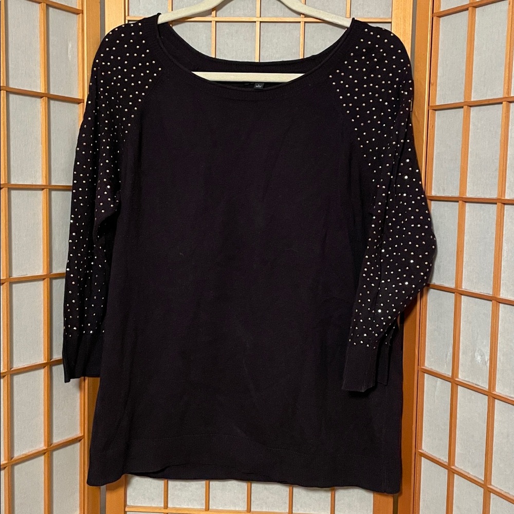 Apt. 9 Women’s Dark Purple Gold Studded Sleeve Crewneck Sweater Size L Pullover